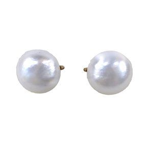 Crown Trifari Earrings Vintage Faux Pearl Button Style Gold Tone Clip On Signed